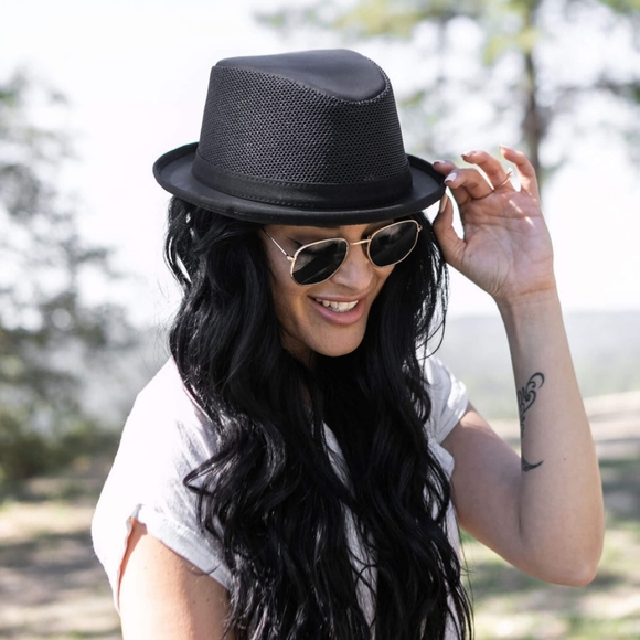 Women's Black Felt Fedora Hat - Picture 6 of 6